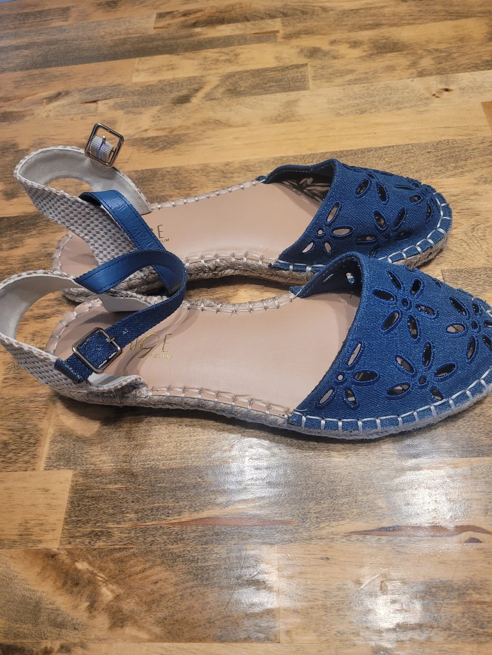 Rouge! Blue Laser-Cut Espadrille Sandals with Ankle Strap